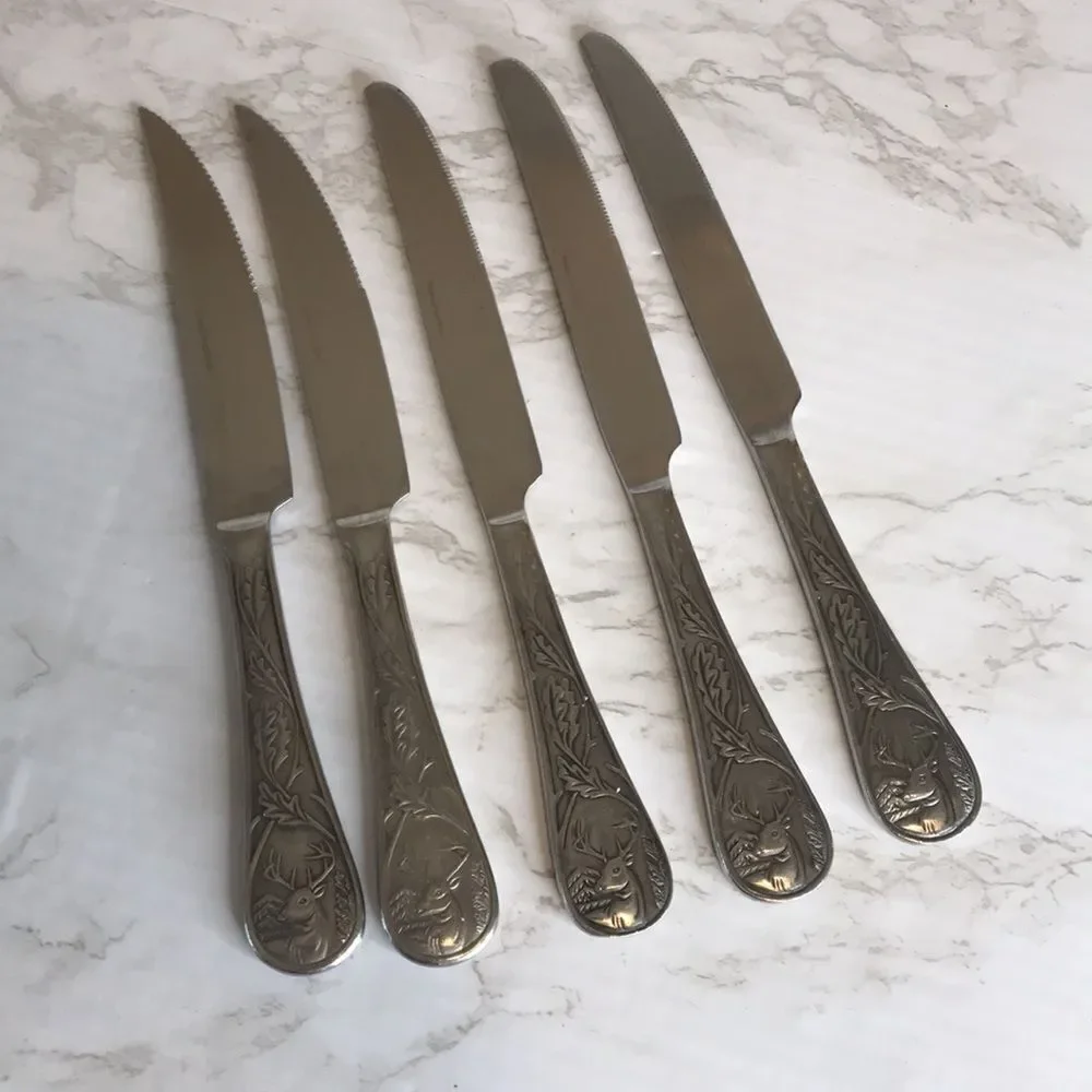 Bass pro set of 5 deer stainless butter dinner knifes